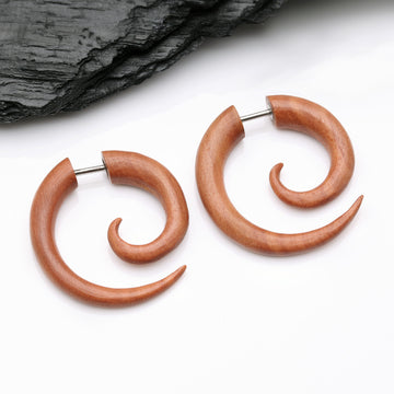 Detail View 1 of A Pair of Sabo Wood Fake Spiral Hanger Earring